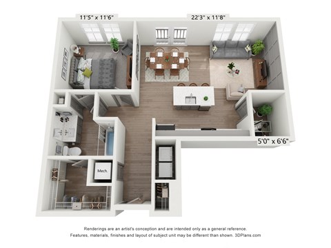 bedroom floor plan an in 2d at Muse Carmel in Carmel, IN